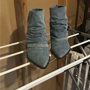 Denim ruched slouchy heeled Ankle Boots 39